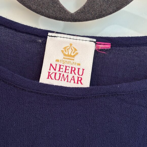 Neeru Kumar Navy & Ivory Patchwork Floral Dress Size Medium - Picture 2 of 10